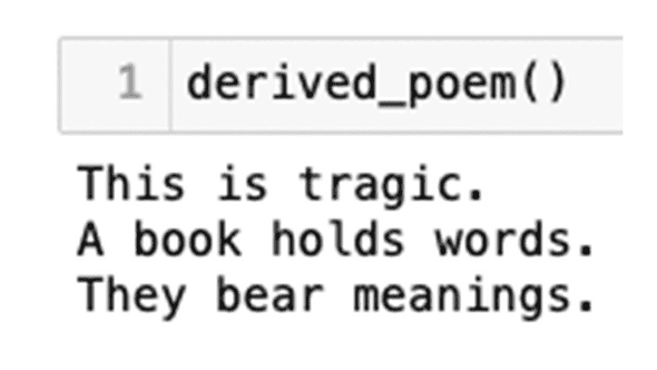 the first test after creating a corpus file from the output of the first layer of markov. this is a markov on a markov chain.